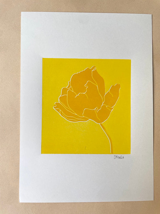 Linocut: Flower in yellow tones - Prototypes / 2. tier prints