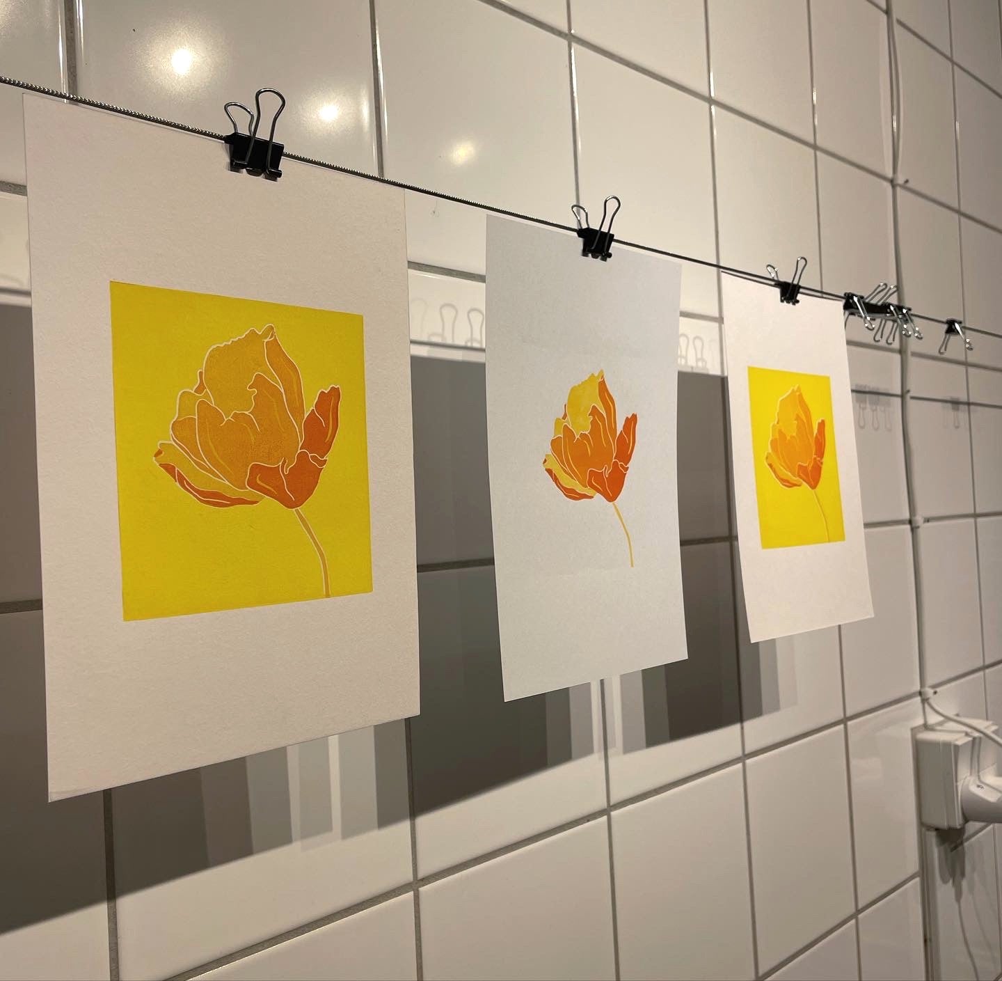 Linocut: Flower in yellow/orange tones (A5)