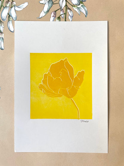 Linocut: Flower in yellow tones - Prototypes / 2. tier prints