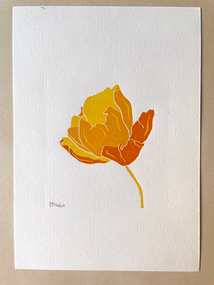Linocut: Flower in yellow tones - Prototypes / 2. tier prints