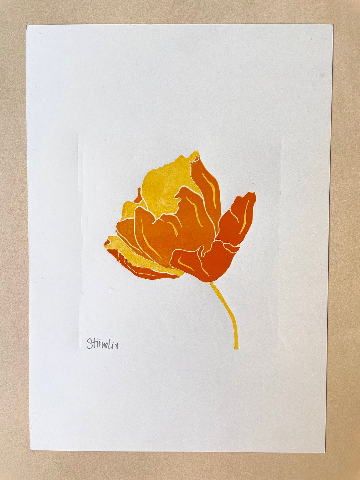 Linocut: Flower in yellow tones - Prototypes / 2. tier prints