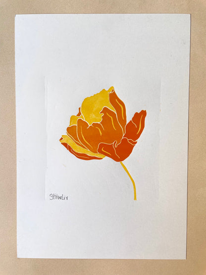 Linocut: Flower in yellow tones - Prototypes / 2. tier prints