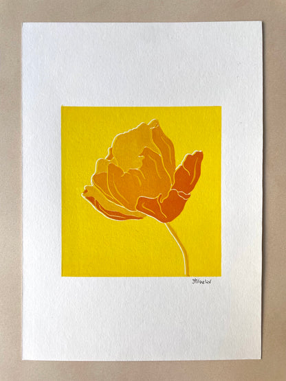 Linocut: Flower in yellow tones - Prototypes / 2. tier prints
