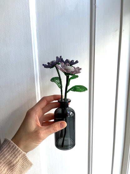 Perleblomster: Marguerit buket - lilla/creme (S)