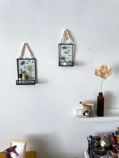 Macramé: Glass frame with dried flowers (S)