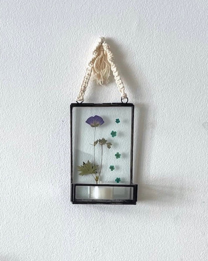 Macramé: Glass frame with dried flowers (S)