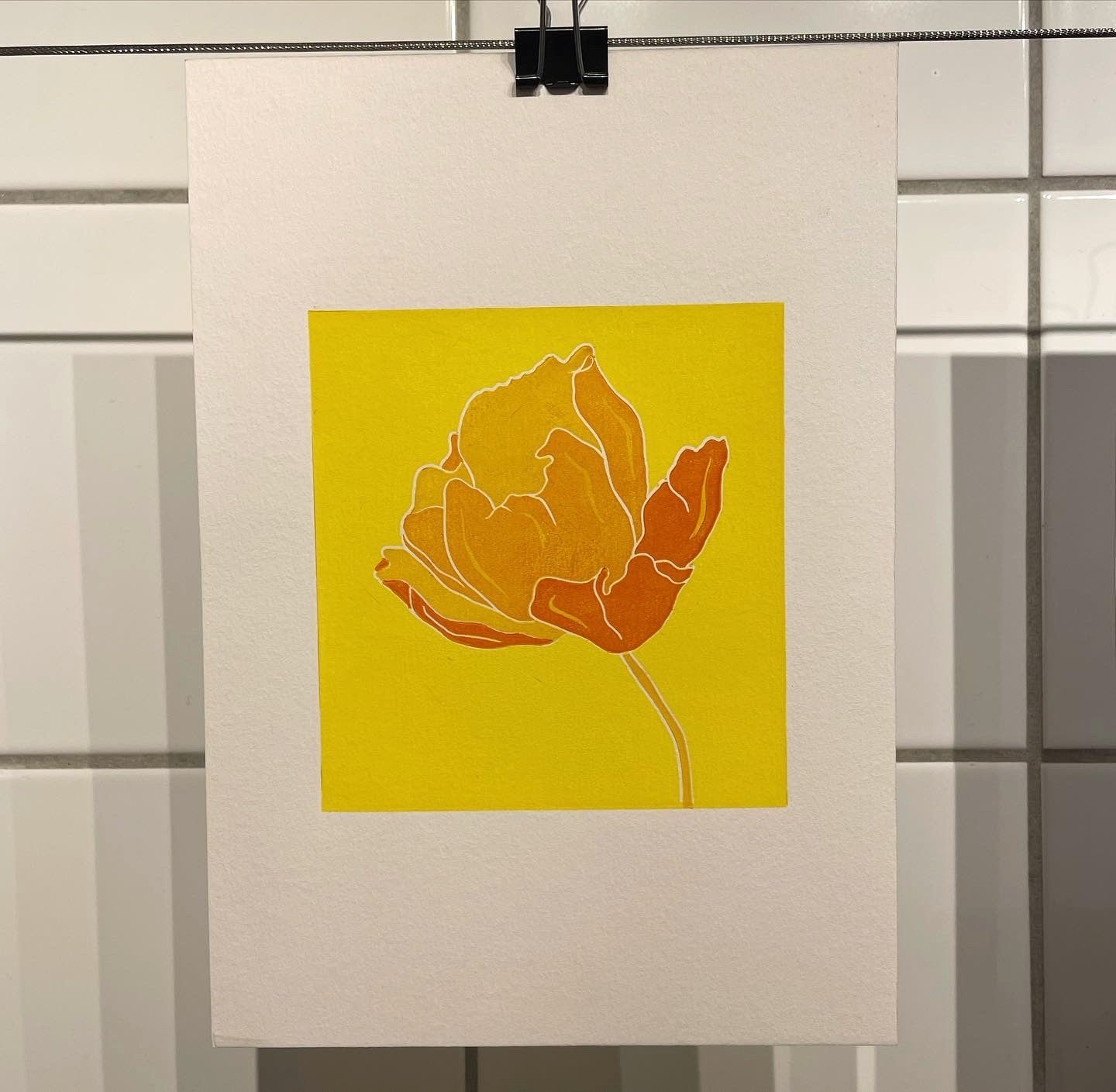 Linocut: Flower in yellow/orange tones (A5)