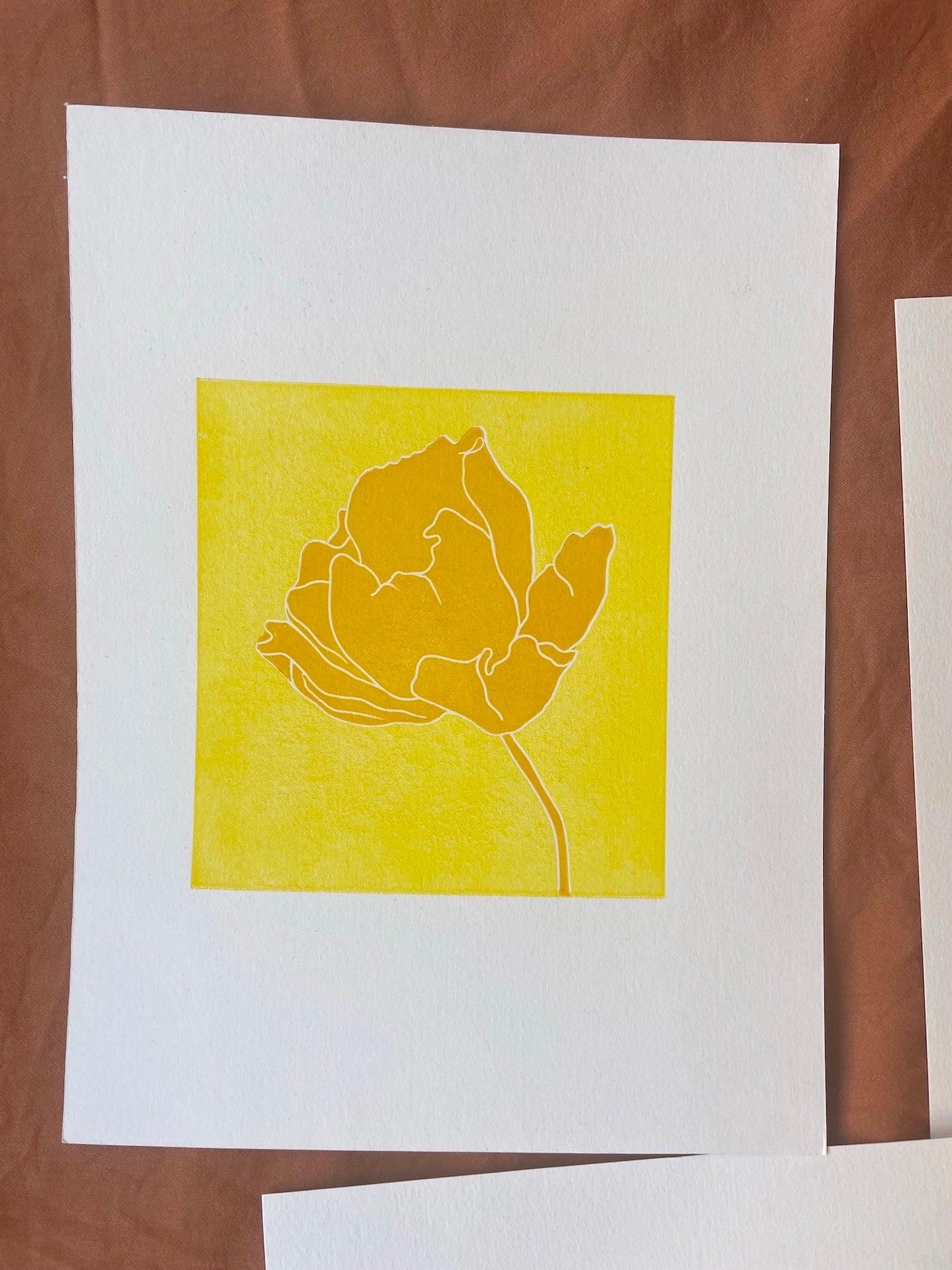 Linocut: Flower in yellow tones (A5)