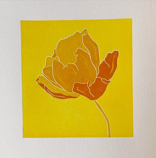 Linocut: Flower in yellow/orange tones (A5)
