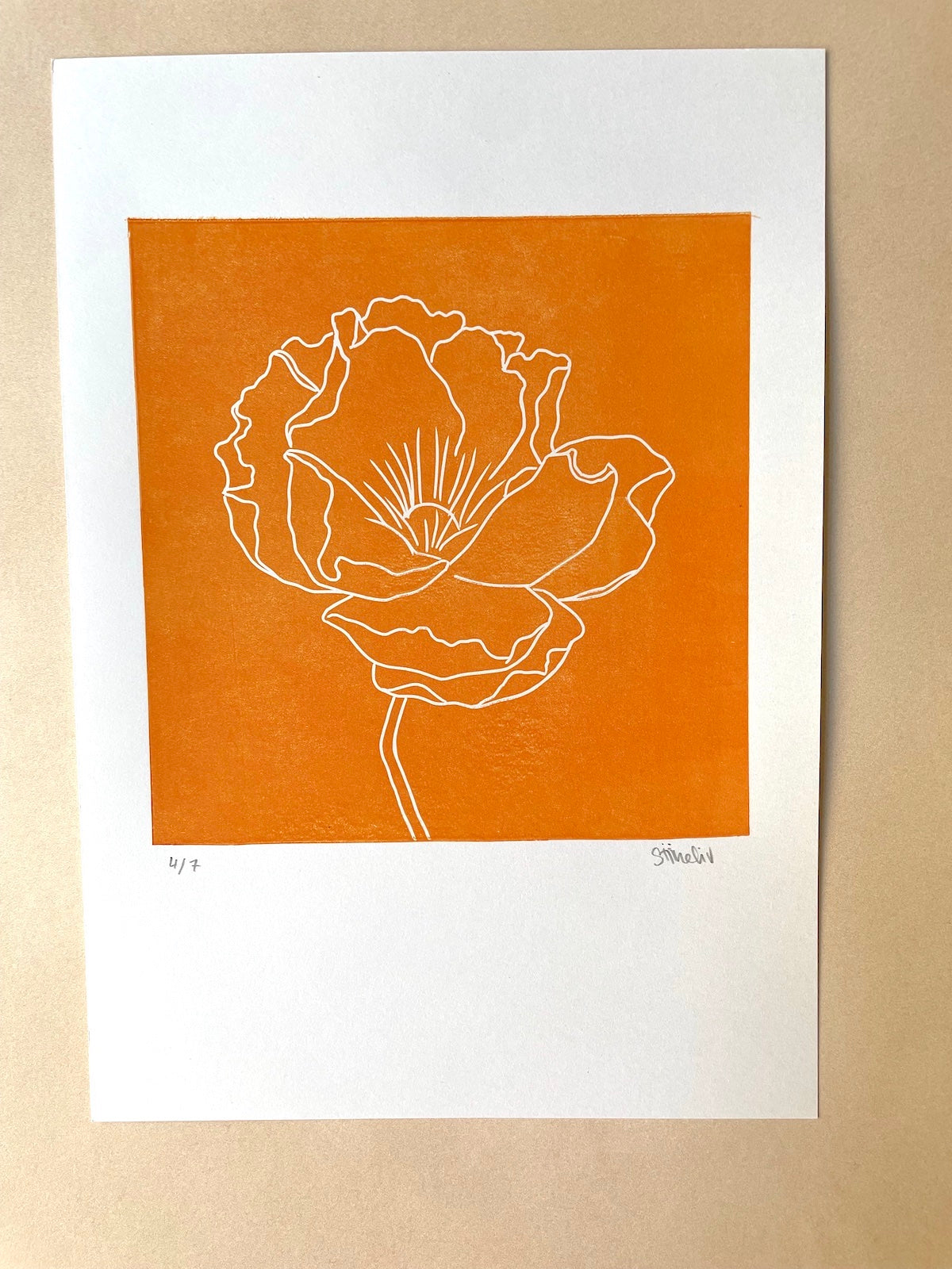 Linocut: Open flower (A4)